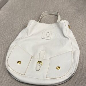 Fendi White Leather Shoulder Bag with Gold Hardware